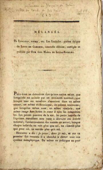Os Lusiadas, poema, etc. Les Lusiades, poème épique de Louis de Camoens, nouvelle édition, corrigée et publiée par D. José Maria de Sousa Botelho, morgado de Mateus