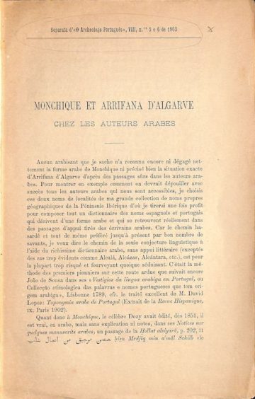 Lopes, David de Melo. Monchique et Arrifana de Algarve, chez les autores arabes, 1903