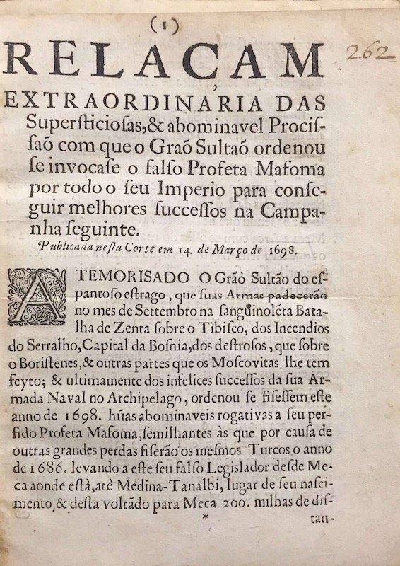 António Correia de Lemos, Três opúsculos... com a Corte Otomana e o Grão Sultão Turco, 1698