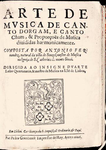 frontispício do livro Arte de musica de canto dorgam, e canto cham. com o brasão da família Lobo