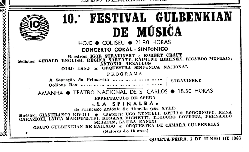 Recorte de jornal a anunciar o concerto em Lisboa.