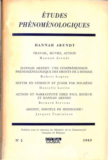 Études Phénoménologiques: Hannah Arendt